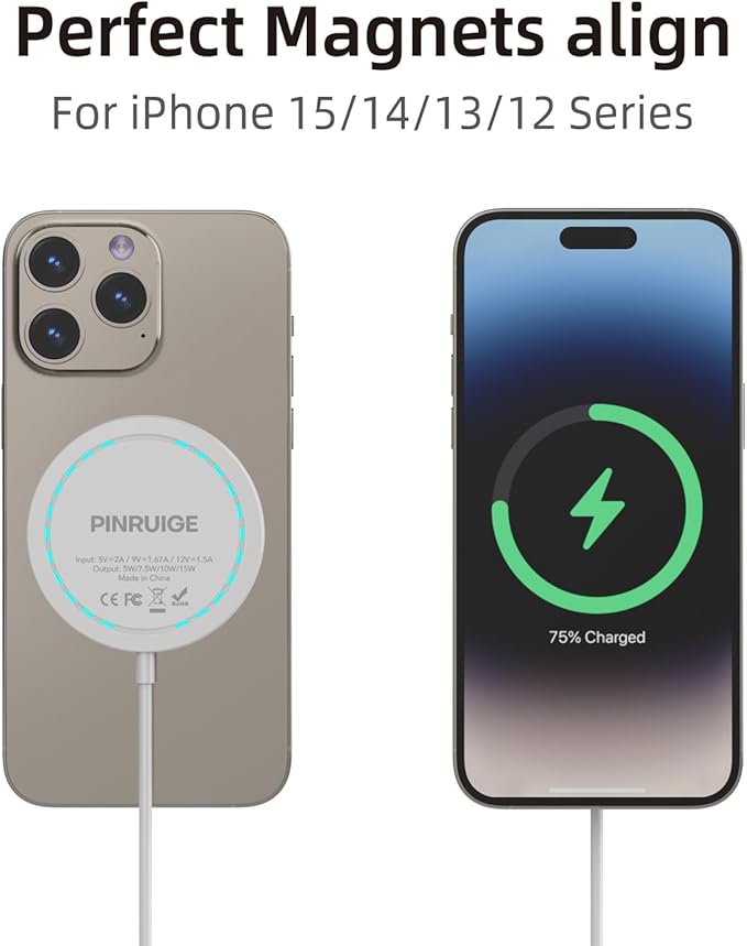 Magnetic Wireless Charger for iPhone 15W Wireless Charger Fast Mag Safe Wireless Charging Stand Pad Compatible for iPhone 16/16 Pro/Pro Max/15/14/13/12/Pro with Wall Charger for AC Adapter, White