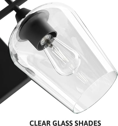 VONLUCE Bathroom Vanity Light, 2 Light Bathroom Light Fixture Over Mirror, Bathroom Wall Lamp with Clear Glass, Modern Black Vanity Lighting fixtures for Bathroom, Bedroom, Hallway