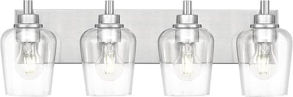 METWET Bathroom Light Fixtures, 4-Light Modern Vanity Light with Clear Glass Wine Glass-Shaped Shade, Vanity Lighting Fixtures Over Mirror, Brushed Nickel, VL155-BN-4