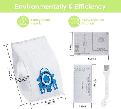 Puredaisy Replacement Dust Bags for Miele GN Vacuum Cleaners - Pack of 10 Bags, 3 Filter Sets, 1 Small Brush - Compatible with Classic C1, Complete C1/C2/C3, S2, S5, S8, S400 Series
