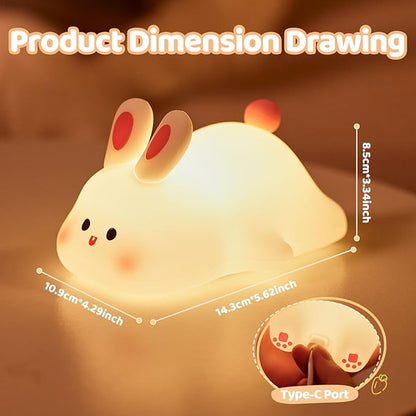 Rytinazzz Big Face Rabbit Night Light, 3-Level Pat Control & Cute Squishy Lamp for Kids Room, USB Rechargeable with Timer, Valentines Gifts