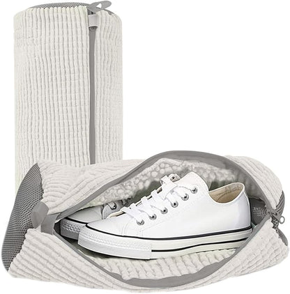 Shoe Washing Machine Bag: Laundry Shoe Bag for Washer and Dryer - 2pc Durable Hidden Zipper Reusable Shoe Cleaning Bag for Sneaker Tennis Shoes, Fluffy Fibers Keep 360° Wrap-around Cleaning