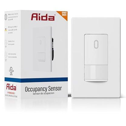 AIDA Single Pole Motion Sensor Light Switch w/Neutral Wire - 120° PIR Infrared Activation - CFL/LED/MLV/INC/HAL/Fan Compatible - UL Certified - 1 Pack,Matte White