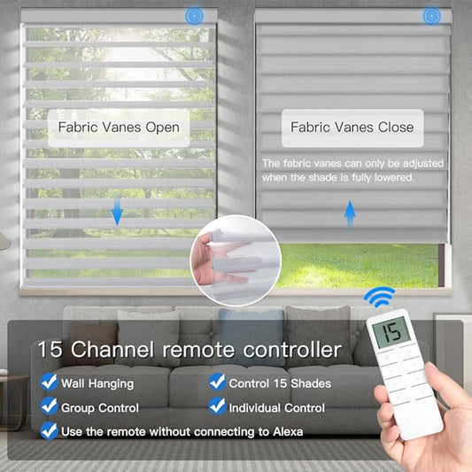 Tokblind Motorized Sheer Shade with Remote Control, Light Filtering Electric Roller Blind Compatible with Alexa via Hub, Rechargeable Smart Window Shade Custom Size (Light Filtering Grey)