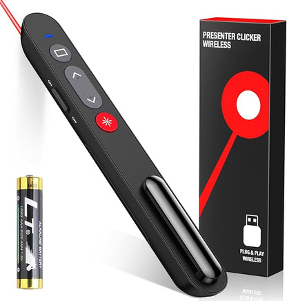 NinjajoyOX Presentation Clicker, Wireless Presenter Clicker with AAA Battery for PowerPoint Slide with Hyperlink & Volume Control, Presentation Remote for Mac/Computer/Laptop, Google Slide/PPT/Keynote