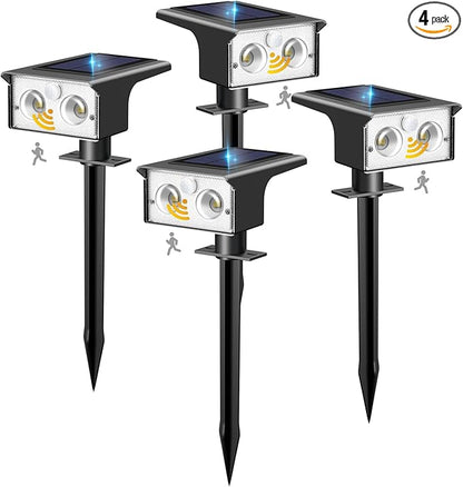 btfarm Solar Spot Lights Outdoor Waterproof, 4 Pack/3 Modes Motion Sensor Lights, Solar Powered Spotlights 2-in-1 Auto On/Off for Outside Pathway Yard Garden Landscape Lighting, Cool White