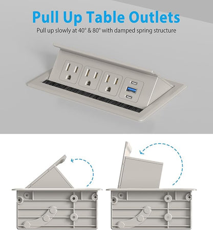 Recessed Conference Table Power Hub with 20W USB-C PD Fast Charging, Flush Mounted for Desks, Kitchens & RVs, 6FT Power Cord (Golden)