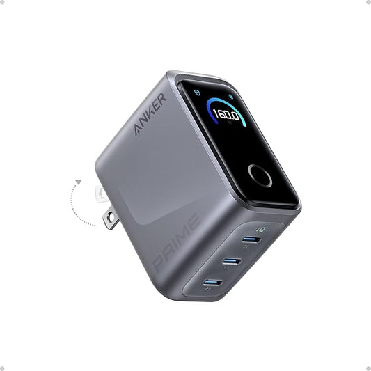 Anker Prime Charger, 160W 3-Port Compact GaN USB C Charger Block, Smart Display and Touch Control, 140W Max Charging via Any Single Port, for MacBook Pro/Air, Laptop, iPhone 17/16 Series(Non-Battery)