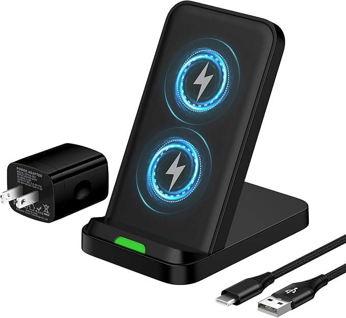 Wireless Charger Fast Charging Stand for Samsung Galaxy S25 FE/S25Ultra/S24 Plus/S23+/S22/S21/S20/S10, Wireless Phone Charger Android Desk Charging Station for Google Pixel 9 Pro XL/8 with 18W Adapter