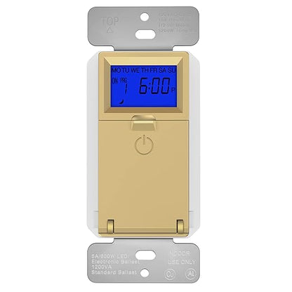 TOPGREENER Digital Astronomic Timer Switch, 7-Day Programmable Sunrise Sunset Timer for Lights, Fans, & Motors, Single-Pole or 3-Way, Neutral Wire Required, UL Listed, TGT01-HN-GD, Gold
