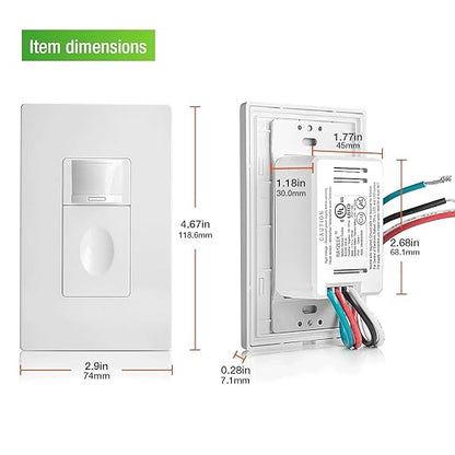 RAYZEEK Motion Sensor Light Switch, 5A, Single Pole, Ground Wire Required, OCC & VAC & Manual Selectable, PIR Infrared Motion Activated Wall Switch, UL Listed, Wall Plate Included, PC Fireproof