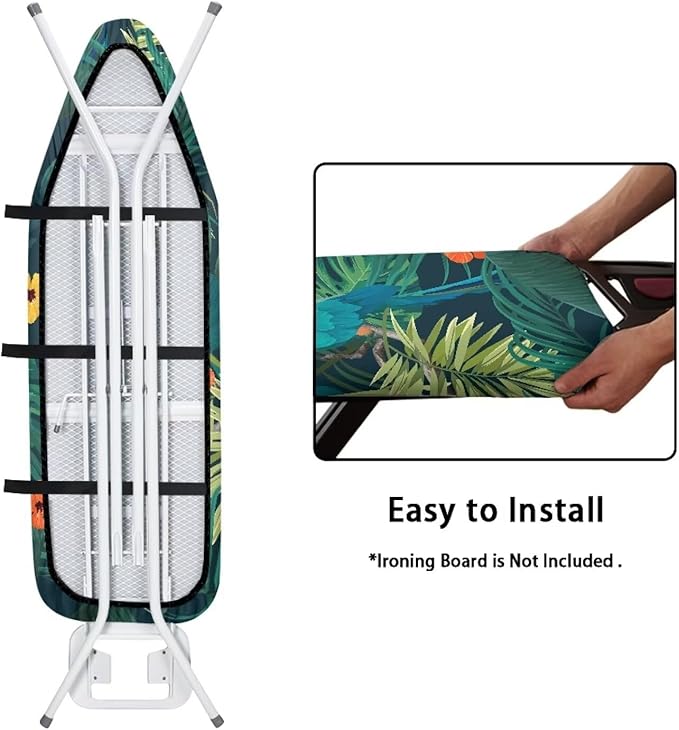ZCFYGDX Ironing Board Cover Easy Install with Elastic Edge 3 Bottom Nylon Buckle Straps Breathable Ironing Decor Suitable for Wide Ironing Board House Decor Parrot Palm Leaf Print Size-2XL