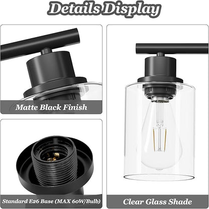 Guliaofo 4-Light Black Bathroom Light Fixtures, E26 Modern Vanity Lights for Bathroom with Clear Glass Shade, Wall Lamps for Mirror Hallway Kitchen Cabinet Living Room Sconces Lights