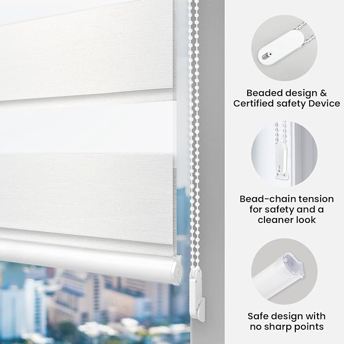 FOIRESOFT Standard Custom Blackout Zebra Roller Blinds [Bonita, Pure Dark Grey, W 10-109 x H 10-105 inch] Dual Layer Privacy Shade, Room Darkening, Select 1x1 for Custom