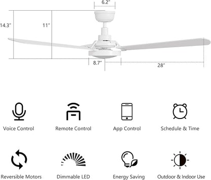 SMAAIR 56 Inch Smart Wifi Ceiling Fans with Dimmable LED Lights and Remote, Compatible with Alexa/Google Home/Siri/APP, Outdoor DC Fans with 10 Speeds, Timer/Schedule, White