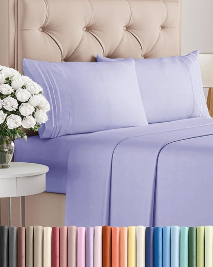 Cal King Size 4 Piece Sheet Set - Comfy Breathable & Cooling Bed Sheets Set - Hotel Luxury Bedding for Women, Men, Kids, Teens, Boys & Girls - Deep Pockets, Soft, Wrinkle Free - Oeko-Tex - Lavender
