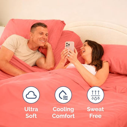 Split Head King Sheet Set – 4 Piece Flex Split Top King Sheets for Adjustable Beds - Fits 14” to 16" Mattress w/ Deep Pockets - Ultra-Soft, Breathable & Cooling - Luxury Bedding & Wrinkle Free - Coral