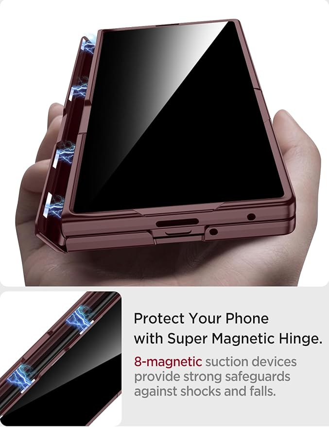 Miimall for Fold 7 Case with Privacy Screen Protector, Z Fold 7 Phone Case Stand, Heavy Duty, Full-Body Magnetic Hinge Protection Shockproof All-Inclusive Cases for Galaxy Z Fold 7 Wine Red