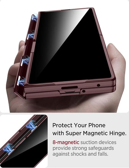 Miimall for Fold 7 Case with Privacy Screen Protector, Z Fold 7 Phone Case Stand, Heavy Duty, Full-Body Magnetic Hinge Protection Shockproof All-Inclusive Cases for Galaxy Z Fold 7 Wine Red