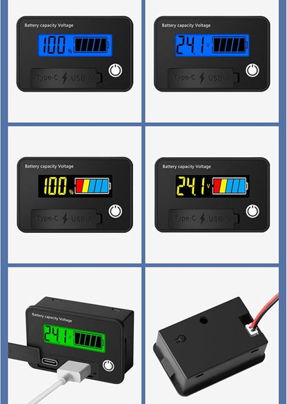 MOAIYU DC8-30V Electricity Meter Digital LCD Display Car Battery Charging Levels Indicators Leads Acid Lithium Voltmeter