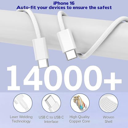 iPhone 17/16 Fast Charger Block,2 Pack 60W USB Charging Block 5-Port Charge Adapter for Apple iPhone Charger with 6FT USB C Woven Fast Charging Cable for iPhone17/16e/16Pro/15ProMax, iPad Pro/Air/Mini