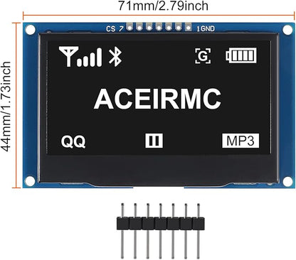 ACEIRMC 2.42 inch 128x64 OLED LCD Display Module SSD1309 7 Pin SPI/IIC I2C Serial Interface for Arduino UNO R3 (White)