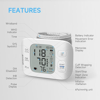 yuwell Wrist Blood Pressure Monitor | Clinical Accuracy, BP Machine for Home Use | Ultra Light Weight, Smart Inflation Blood Pressure Cuff, Large Display, 74 Readings, Rechargeable