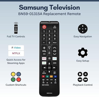2 Pack BN59-01315A Samsung TV Remote Control Replacement for Smart TV - Easy Setup, Durable Design, Universal IR Remote, Streaming Shortcuts - Works with Samsung Smart TV, LCD, LED, HDTV, 3D Models