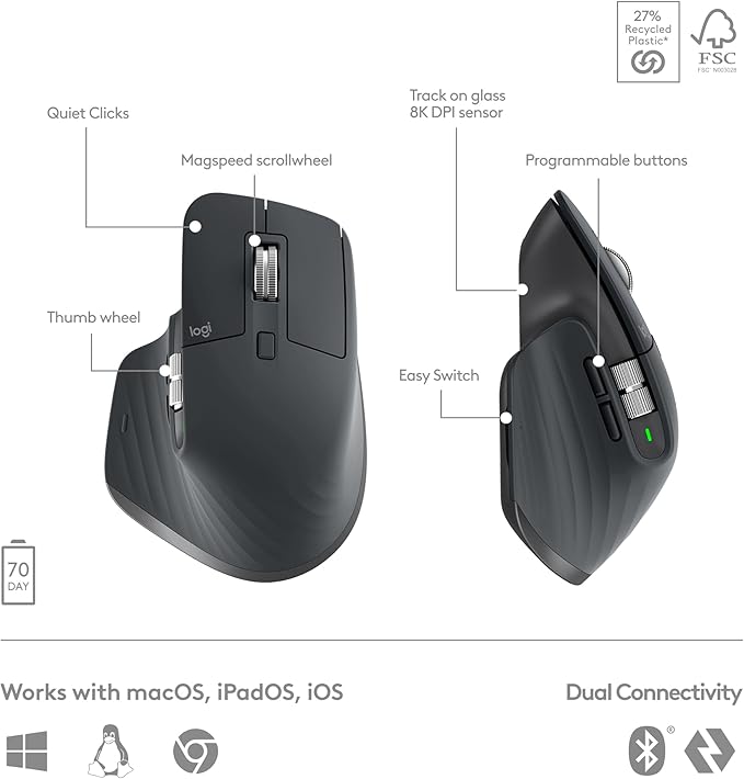 Logitech MX Keys S Combo - Performance Wireless Keyboard and Mouse with Palm Rest, Customizable Illumination, Fast Scrolling, Bluetooth, USB C, for Windows, Linux, Chrome, Mac