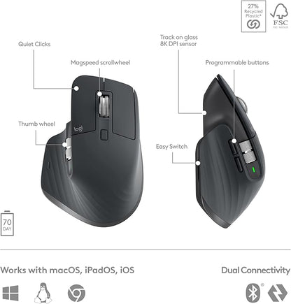 Logitech MX Keys S Combo - Performance Wireless Keyboard and Mouse with Palm Rest, Customizable Illumination, Fast Scrolling, Bluetooth, USB C, for Windows, Linux, Chrome, Mac