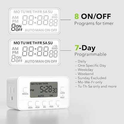 STANLEY 2 Grounded Outlet Digital Weekly Timer Security Mode 8 On/Off Program Repeat Weekly Manual ON Override Switch Easy Set Digital Bar Timer