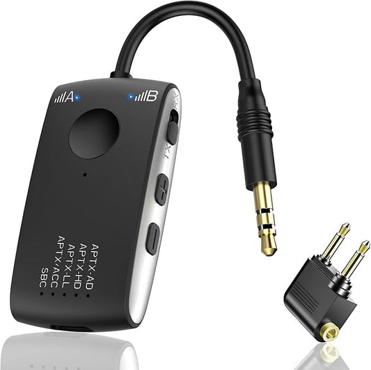 Bluetooth 5.4 Transmitter Receiver for 2 AirPods or BT Devices, Wireless Adapter for Flight, TV, PC and Gym, Switch, Bluetooth Wireless Transmitter with Dual Link AptX Adaptive/Low Latency/HD Audio