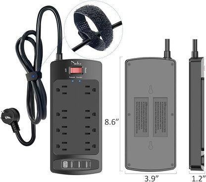 Surge Protector Power Strip - Nuetsa Flat Plug Extension Cord with 8 Outlets and 4 USB Ports, 20 Feet Power Cord (1625W/13A), 2700 Joules, ETL Listed, Black