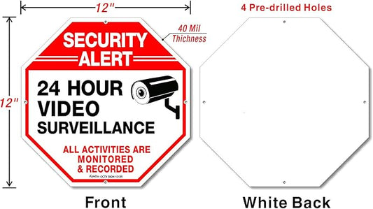 Video Surveillance Signs (2 Pack) 12 x 12 Rust Free .040 Aluminum Security Warning Reflective Metal Signs, Indoor or Outdoor Use for Home Business CCTV Security Camera, UV Protected & Waterproof