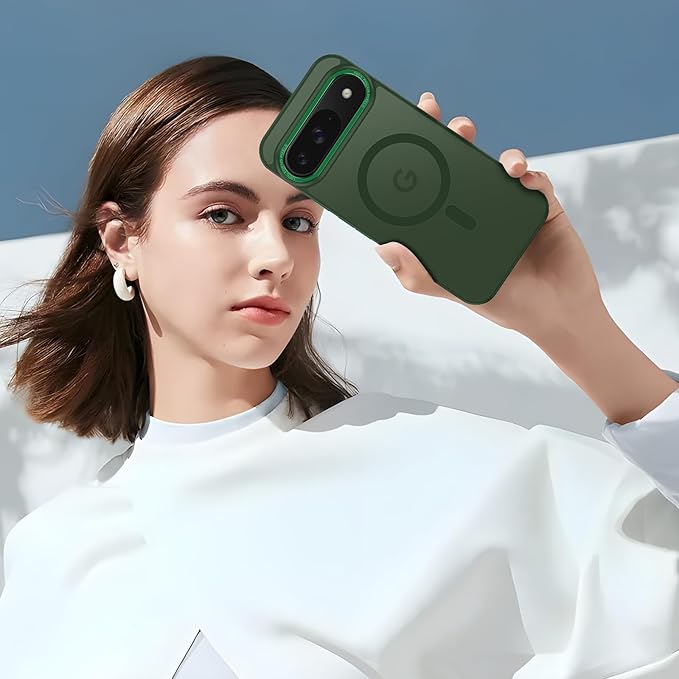 Magnetic for Google Pixel 9/Pixel 9 Pro Case, [Military Grade Drop Protection] [Compatible with MagSafe] Shockproof Slim Translucent Matte Anti-Slip for Women Girls Men Case, Forest Green