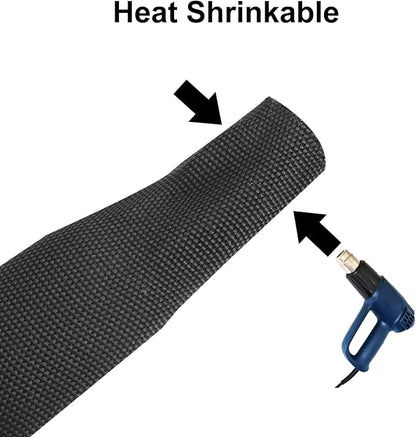 MECCANIXITY Braided Cable Sleeves Heat Shrinkable Fabric Sleeving, 1 3/8" 26ft Black 2:1 Ratio Heat Shrinkable Cord Protector for Harness Cable, Network Cable Protection, Cable Management