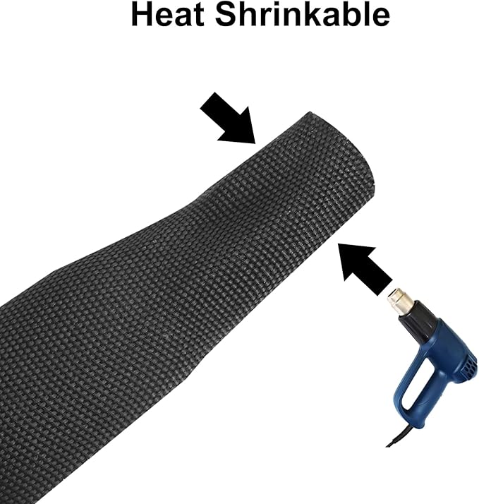 MECCANIXITY Braided Cable Sleeves Heat Shrinkable Fabric Sleeving, 1 1/4" 3ft Black 2:1 Ratio Heat Shrinkable Cord Protector for Harness Cable, Network Cable Protection, Cable Management