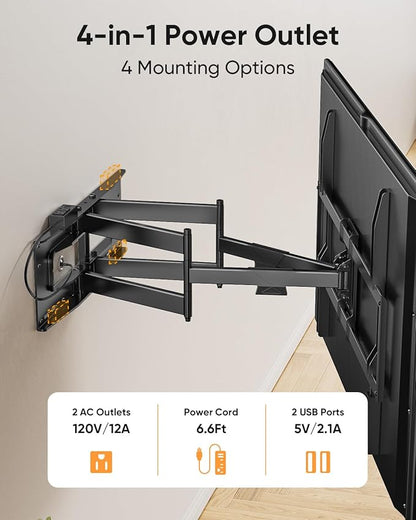 FORGING MOUNT Heavy Duty 98 100 inch TV Wall Mount with Power Strip for 50–100 Inch Large TVs up to 220 lbs,Full Motion TV Mount Bracket Smooth Swivel,Tilt,Extends,VESA 800x600mm,16”-24” Wood Studs