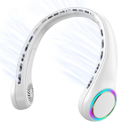 GULAKI Portable Neck Fan, Personal Fan with 4000mAh Battery, Rechargeable Neck Fan with 3 Speeds and 64 Cool Lights, Birthday Gifts for Men Women Mom Dad, Hands Free Cooling fan for Summer(White)