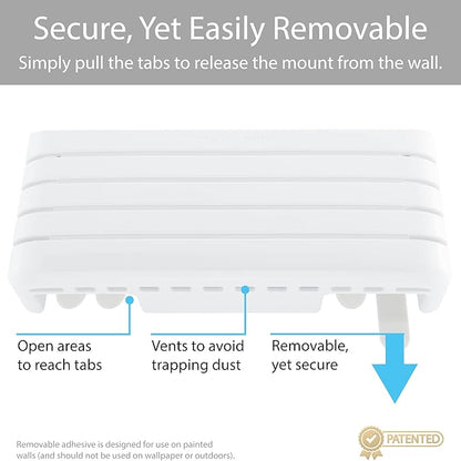 TotalMount Hole-Free Remote Holder – Eliminates The Need to Drill Holes in Your Wall (Premium White – Modern Design for 3 or 4 Remote Controls)
