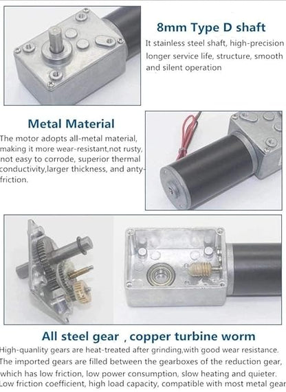 BRINGSMART 12V 16rpm DC Worm Gear Motor 70kg.cm High Torque Turbine Electric Gearbox Motor Self-Locking Reversed Mini Engine Geared Motor for DIY Robot Door Lock Curtain Machine (12V 16rpm)
