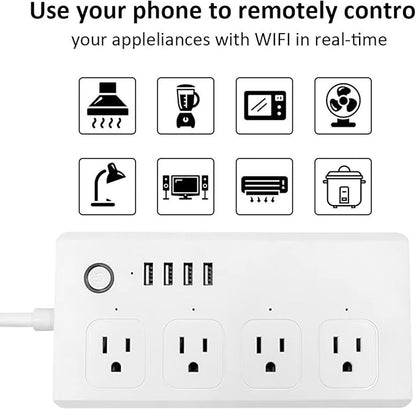 Smart Power Strip, UseeLink WiFi Surge Protector Compatible with Alexa & Google Home, Smart Plug with 4 USB Ports & 4 AC Outlets, Voice and Remote Control & Timer Schedule, 5ft Extension Cord