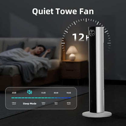 Antarctic Star Tower Fan Portable Floor Fans 85°Oscillating Fan Quiet Cooling 12H Timer Remote Control Standing Bladeless Electric 3 Wind Speeds 4 Modes Bedroom Office,36 inch, Black+White