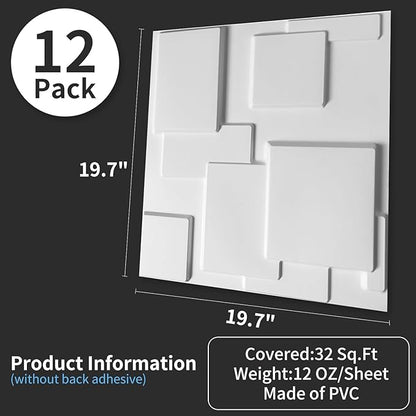 Art3d Decorative 3D Wall Panel, 32 Sq.FT PVC Interior Wall Decor for Living Room, Bedroom, Lobby, Office, Shopping Mall, White