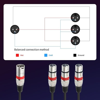 SiYear XLR Splitter Cable 3 Way - 1 XLR Male to 3 Female Patch Y Cable Balanced Microphone Splitter 3 in 1 Cord Audio Adapter (60cm/2FT)