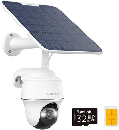 REOLINK 4K LTE Cellular Security Camera Wireless Outdoor, No WiFi, 3G/4G LTE, Solar Powered, SIM Card+32GB SD Card Included, Color Night Vision, Local/Cloud Storage, Go PT Ultra+SP, Updated Version
