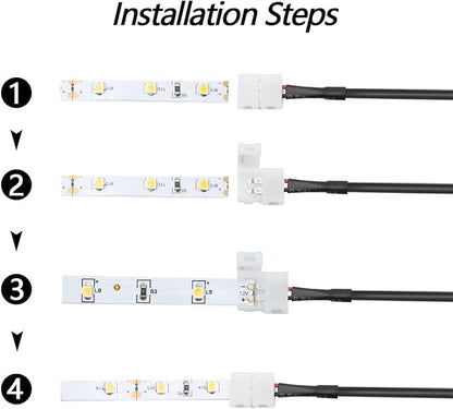 LightingWill 10pcs/Pack DC Female Plug Solderless Snap Down 2Pin Conductor LED Connector for Quick Splitter Connection of 8mm Wide 3528 2835 Single Color Flex LED Strips