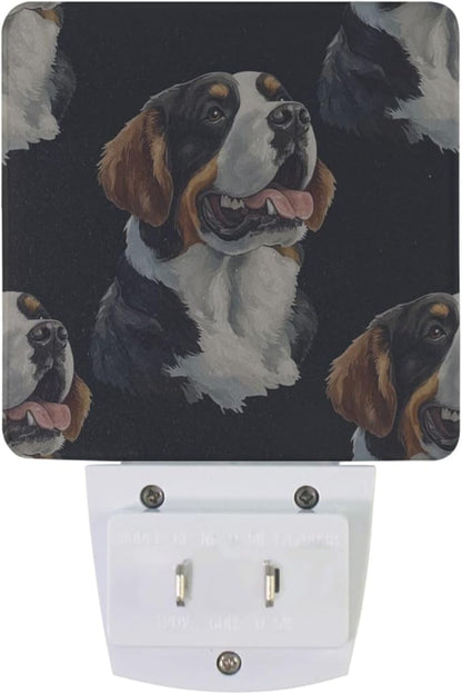 Pigsaly Led Night Light Watercolor Cute St Bernard Dogs Head Night Light Plug in Wall Lamp Smart Dusk to Dawn Sensor Nightlight Led Lamp Energy Saving Lights Gift for Kids Room Bedroom Bathroom Hallw