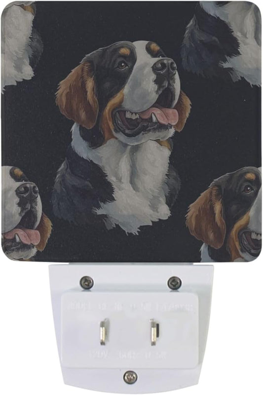 Pigsaly Led Night Light Watercolor Cute St Bernard Dogs Head Night Light Plug in Wall Lamp Smart Dusk to Dawn Sensor Nightlight Led Lamp Energy Saving Lights Gift for Kids Room Bedroom Bathroom Hallw