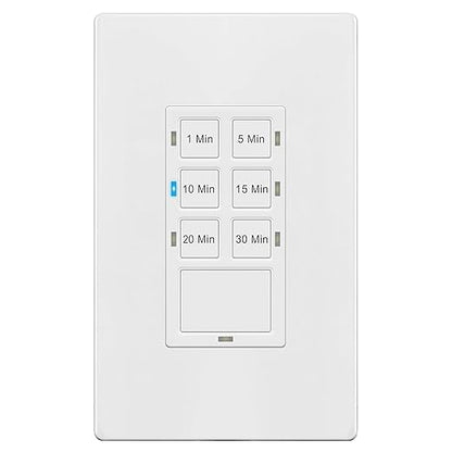 TG 30-Min Countdown Timer Switch for Bathroom Fans and Lights, Neutral Wire Required Wall Switch Timer, 1-5-10-15-20-30 Min, UL Listed, Screwless Wall Plate Included, TS-C30M, White